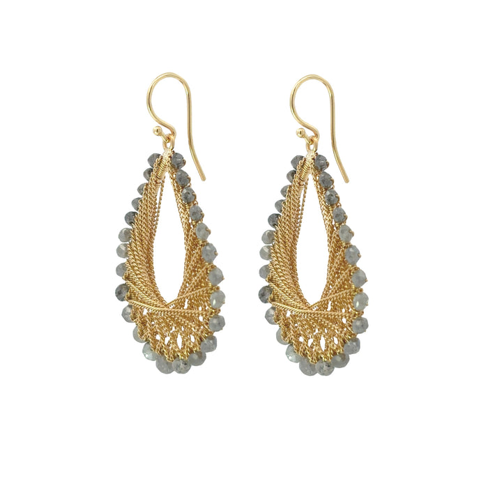 Grey Diamond Woven Teardrop Earrings