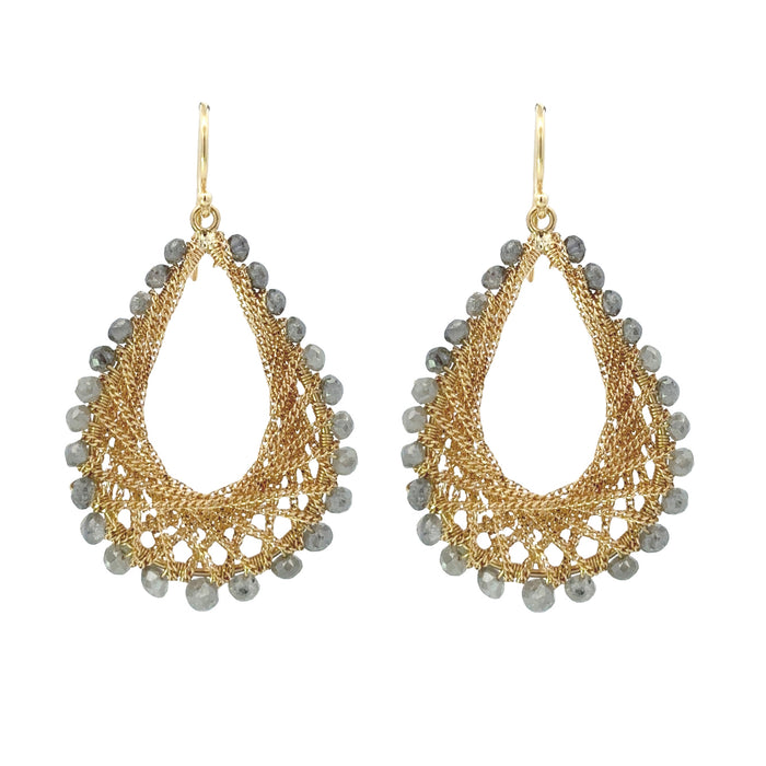 Grey Diamond Woven Teardrop Earrings