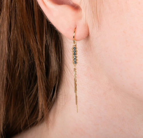 Small Blue Diamond Textile Tassel Earrings Image 2