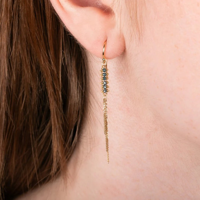 Small Blue Diamond Textile Tassel Earrings