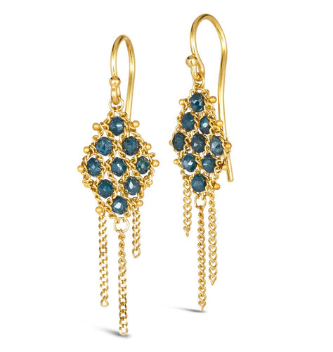Blue Diamond Textile Drop Earrings