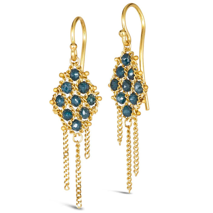 Blue Diamond Textile Drop Earrings