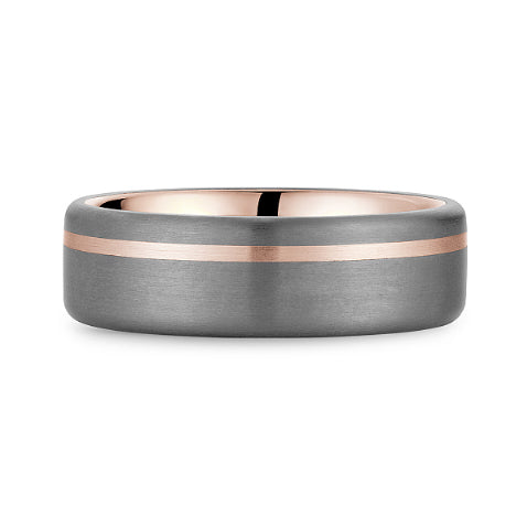 7mm Rose Gold & Grey Tantalum Stripe Wedding Band