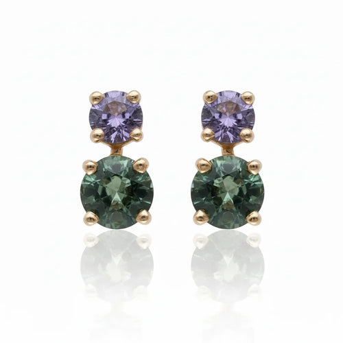 Purple and Green Sapphire Pollux Stud Earrings