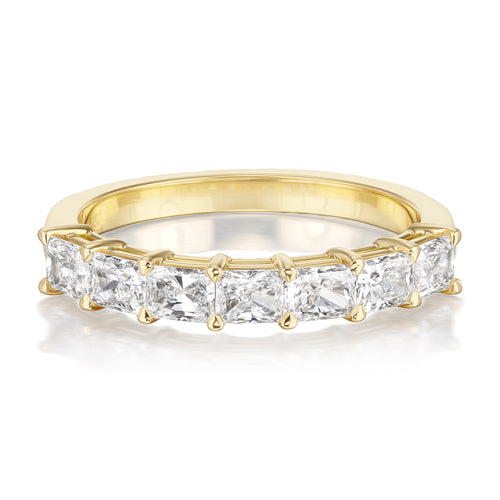 18K YELLOW GOLD NORFOLK PARTWAY RADIANT DIAMOND WEDDING BAND FEATURING SEVEN 1.07 TCW (0.15CT)  NATURAL RADIANT CUT DIAMONDS F COLOR VSI CLARITY BY GST CEREMONY