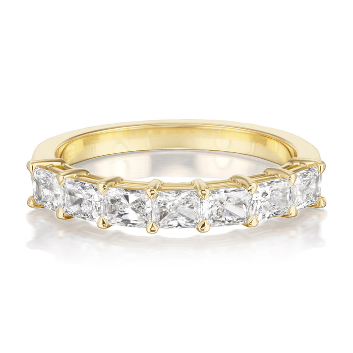 18K YELLOW GOLD NORFOLK PARTWAY RADIANT DIAMOND WEDDING BAND FEATURING SEVEN 1.07 TCW (0.15CT)  NATURAL RADIANT CUT DIAMONDS F COLOR VSI CLARITY BY GST CEREMONY