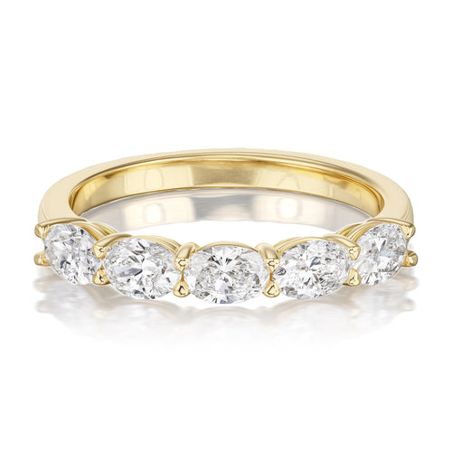 18K YELLOW GOLD OLIVER PARTWAY OVAL DIAMOND WEDDING BAND FEATURING FIVE 1.08 TCW (0.22ct) OVAL CUT DIAMONDS F COLOR VS-SI CLARITY BY GST CEREMONY
