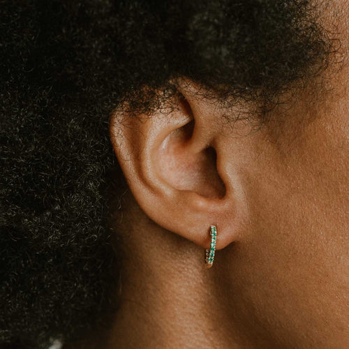 Reversible Emerald & White Diamond Huggie Earrings Image 2