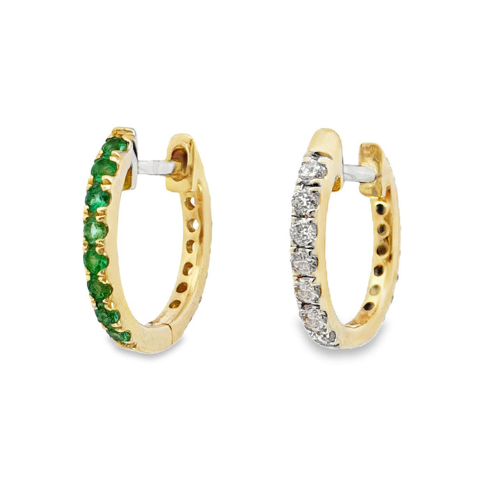 Reversible Emerald & White Diamond Huggie Earrings