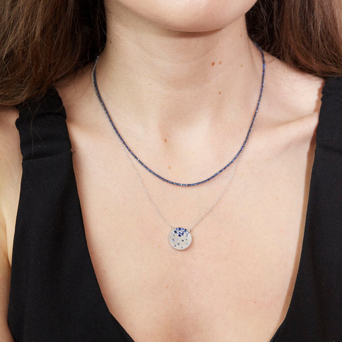 Mixed Blue Sapphire Disc Pendant Necklace