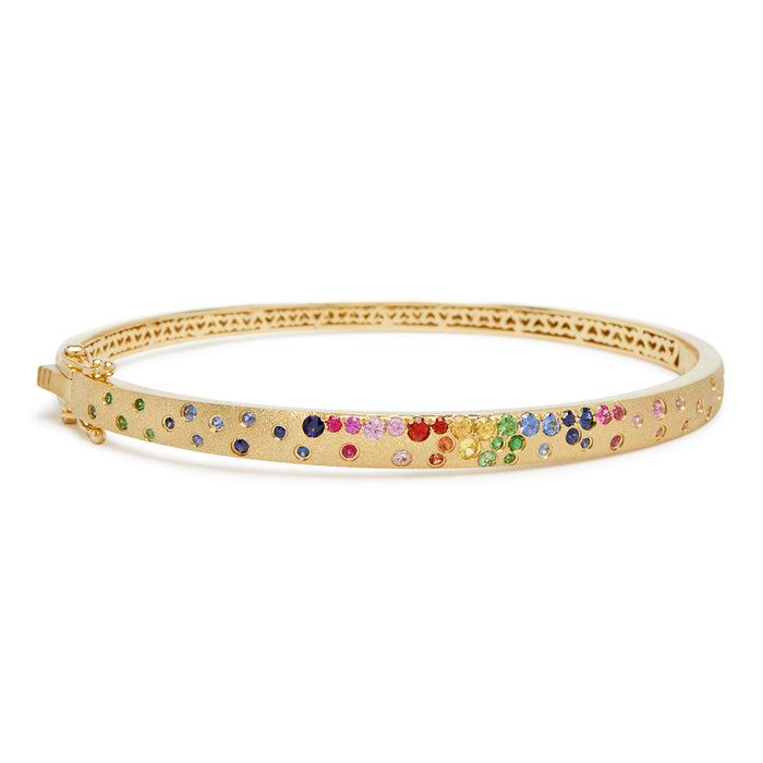 Rainbow Sapphire & Tsavorite Hinged Bangle