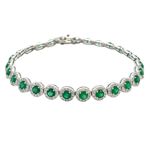 Emerald & Diamond Halo Tennis Bracelet