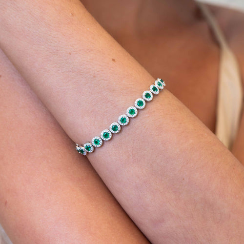 Emerald & Diamond Halo Tennis Bracelet Image 2