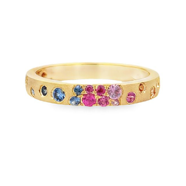 Rainbow Sapphires and Tsavorites Narrow Ring