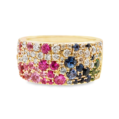 Scattered Rainbow Sapphire,Tsavorite, Rubies & Diamonds Cigar Band