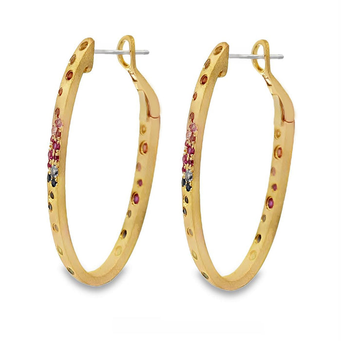 Rainbow Multigem Oval Hoop Earrings