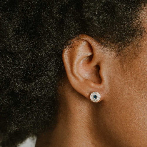 Sapphire and Diamonds Disc Stud Earrings Image 2