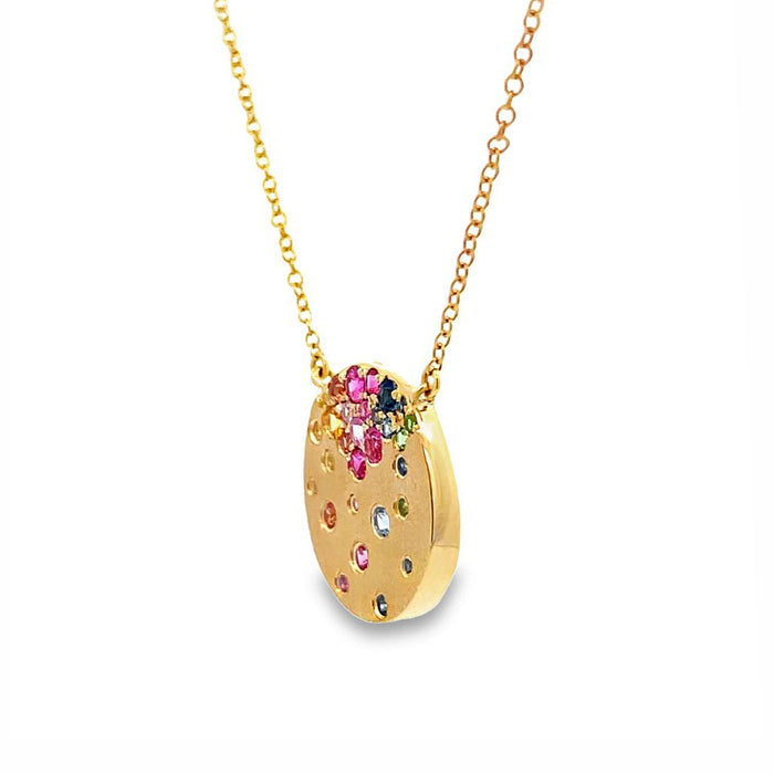 Scattered Multigem Disc Pendant Necklace