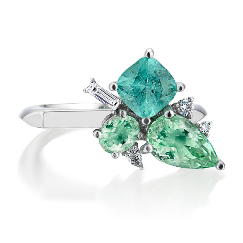 Paraiba Tourmaline & Diamond Asymmetric Cocktail Ring