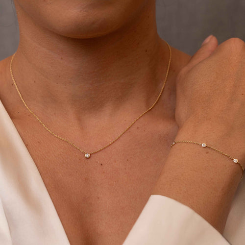 5-Diamond Station Bracelet & Diamond Pendant Necklace Gift Set Image 2