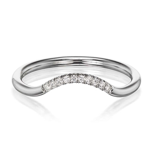 14K WHITE GOLD CEDAR CURVED WEDDING BAND WITH 0.06TCW OF ROUND BRILLIANT DIAMONDS BY G.ST CEREMONY.