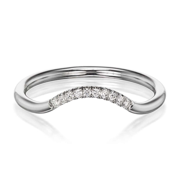 14K WHITE GOLD CEDAR CURVED WEDDING BAND WITH 0.06TCW OF ROUND BRILLIANT DIAMONDS BY G.ST CEREMONY.