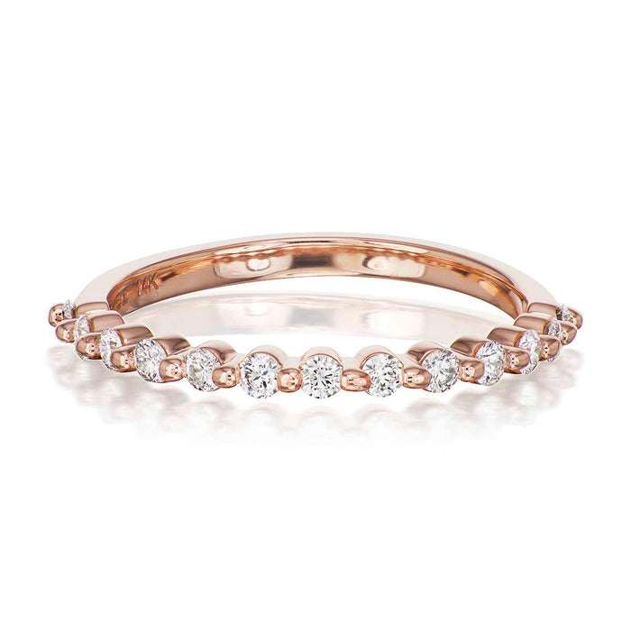 14K ROSE GOLD RENWICK 1/2 WAY DIAMOND WEDDING BAND FEATURING 0.30TCW ROUND BRILLIANT CUT DIAMONDS BY G.ST CEREMONY.
