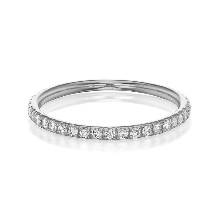 PLATINUM  "CHARLTON" FULL ETERNITY WEDDING BAND WITH 0.36TWT ROUND BRILLIANT DIAMONDS (G COLOR SI CLARITY) BY G.ST CEREMONY.

BW: 1.6MM
BH: 1.5MM