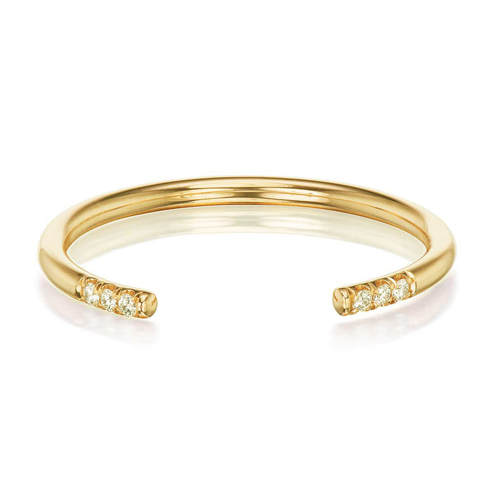 14K YELLOW GOLD CLINTON (CUFF) WEDDING BAND  BY GREENIWCH ST. CEREMONY.

-1.6mm wide, with opening to fit diamond of client's engagement ring
-Measure clients engagement ring so that opening is as small as possible on either side of diamond
-14K yello