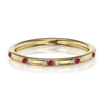 18K YELLOW GOLD CARLISLE WEDDING BAND WITH 0.13TCW ROUND RUBIES AND 0.05TCW ROUND BRILLIANT DIAMONDS BY G.ST CEREMONY