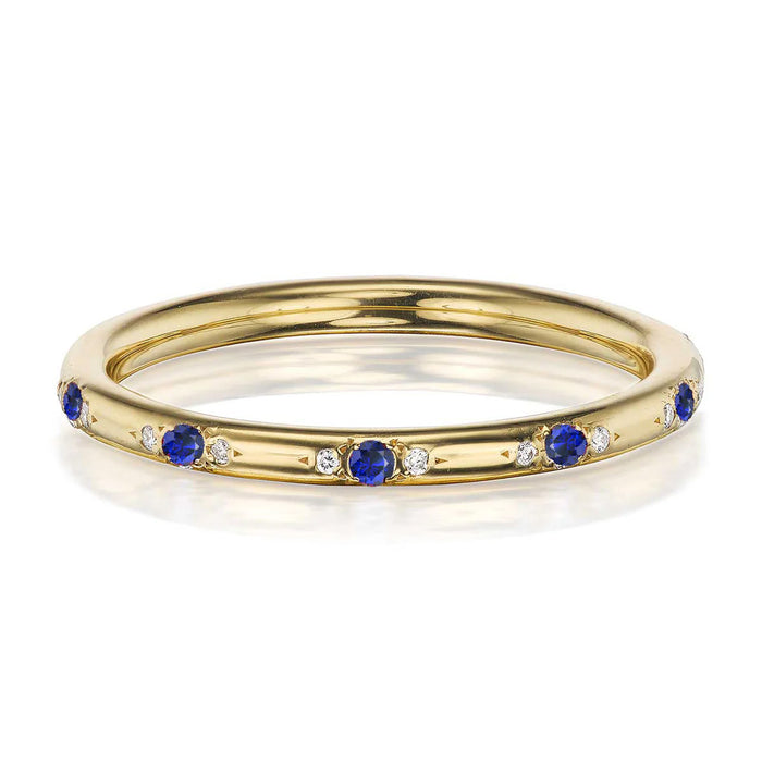 18K YELLOW GOLD CARLISLE WEDDING BAND WITH 0.19TCW ROUND SAPPHIRES AND 0.05TCW ROUND BRILLIANT DIAMONDS BY G.ST CEREMONY