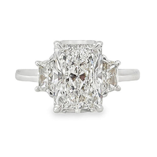 Grand 2.33ct Lab Radiant Cut Diamond Three Stone Engagement Ring