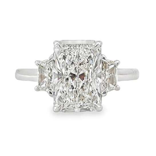 Grand 2.33ct Lab Radiant Cut Diamond Three Stone Engagement Ring
