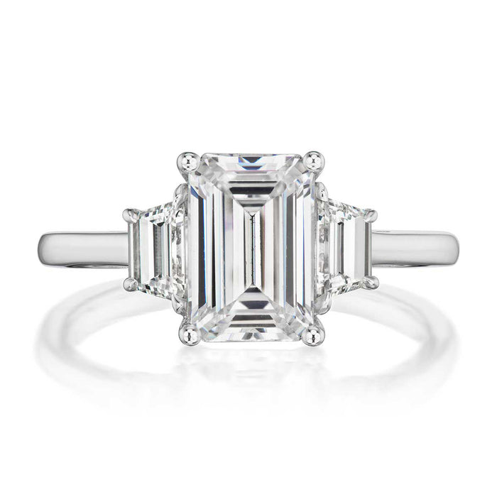 Grand 3.01ct Lab Emerald Cut Diamond Flush-Fit Three Stone Diamond Engagement Ring