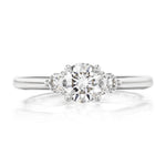 Petite Elizabeth 0.70ct Round Cut Diamond Three Stone Engagement Ring