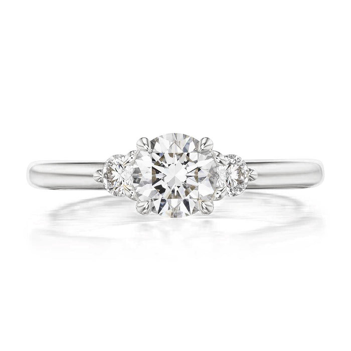 Petite Elizabeth 0.70ct Round Cut Diamond Three Stone Engagement Ring