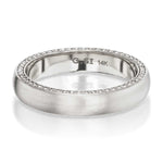 14K NATURAL WHITE GOLD "WALKER" 4MM COMFORT FIT WEDDING BAND WITH BRUSHED CENTER AND 0.43TCW ROUND BRILLIANT DIAMOND EDGE, BY G.ST CEREMONY.