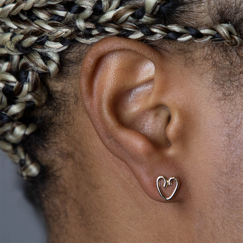 Open Heart Mini Stud Earrings Image 2
