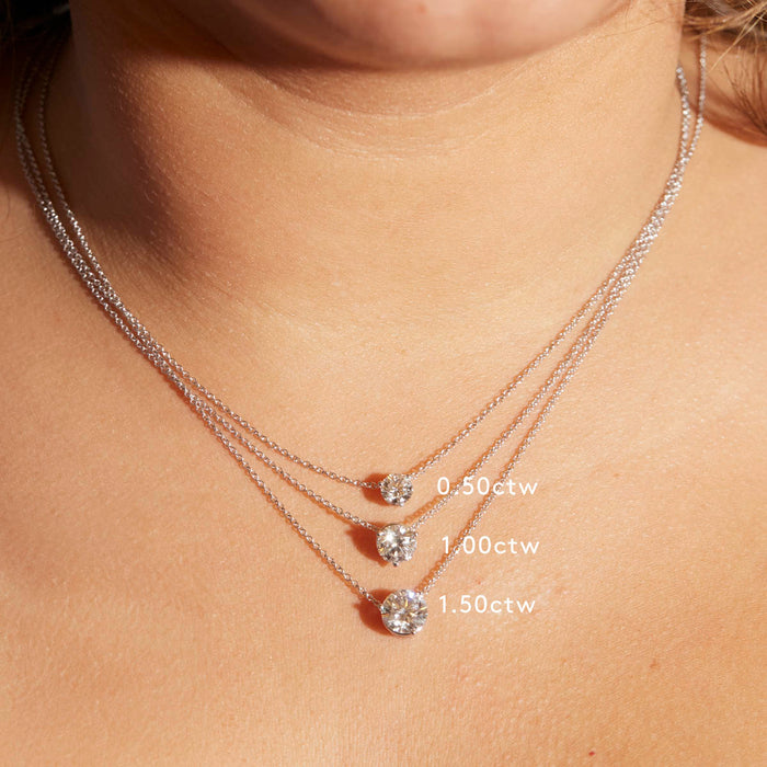 0.50ct - 1.50ct Diamond Solitaire Trinity Pendant Necklace