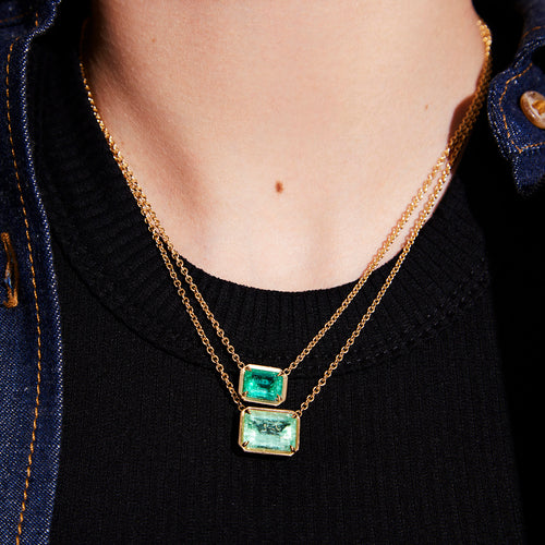 2.40ct Emerald Cut Emerald Pendant Necklace Image 2