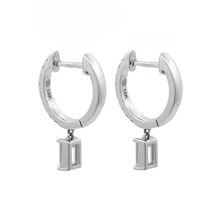 Emerald Cut Diamond Drop Huggie Earrings
