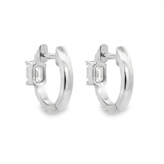 Emerald Cut Diamond Center Huggie Earrings