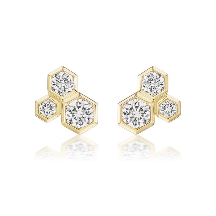 Diamond Cluster Hex Stud Earrings