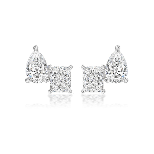 Radiant & Pear Diamond Stud Earrings