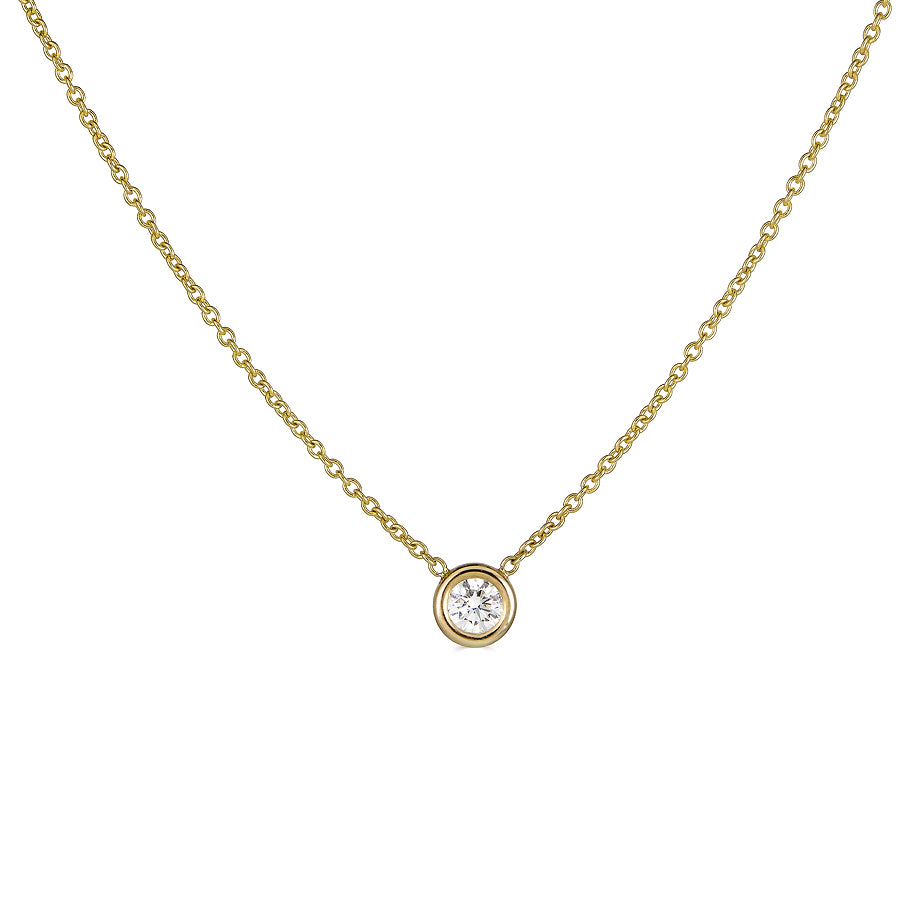 Diamond Necklace, Bezel Set Sideways Pear Shape in White, Yellow or Ro
