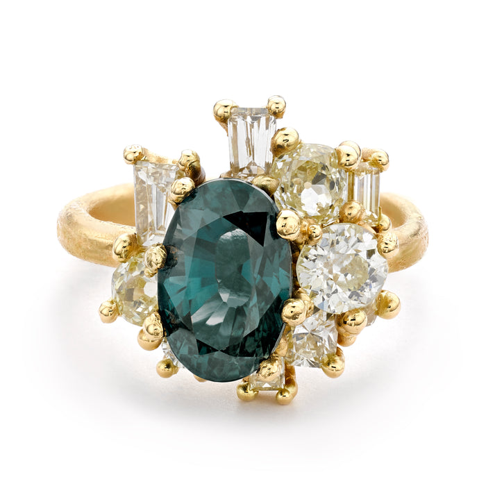 Sapphire Sweeping Cluster Ring
