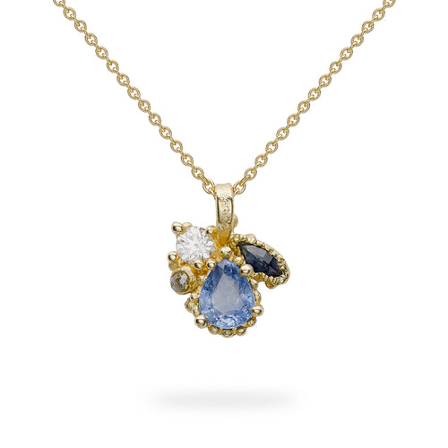 Mixed Cut Sapphire & Diamonds Cluster Pendant