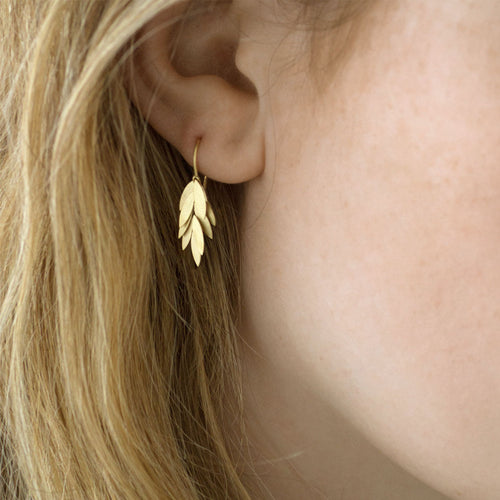 Small Golden Leaf Drop Earrings Image 2