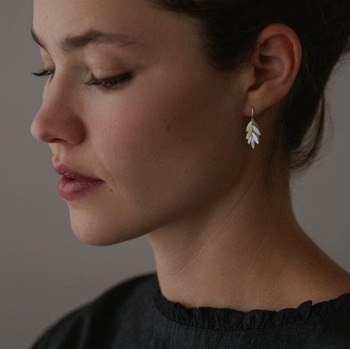 Small Silver Leaf Earrings Image 2