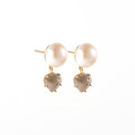 18K YELLOW GOLD DROP EARRINGS FEATURE 3.50TCW ROUGH CUT BROWN DIAMONDS AND ROUND PEARLS, BY SYLVA & CIE.